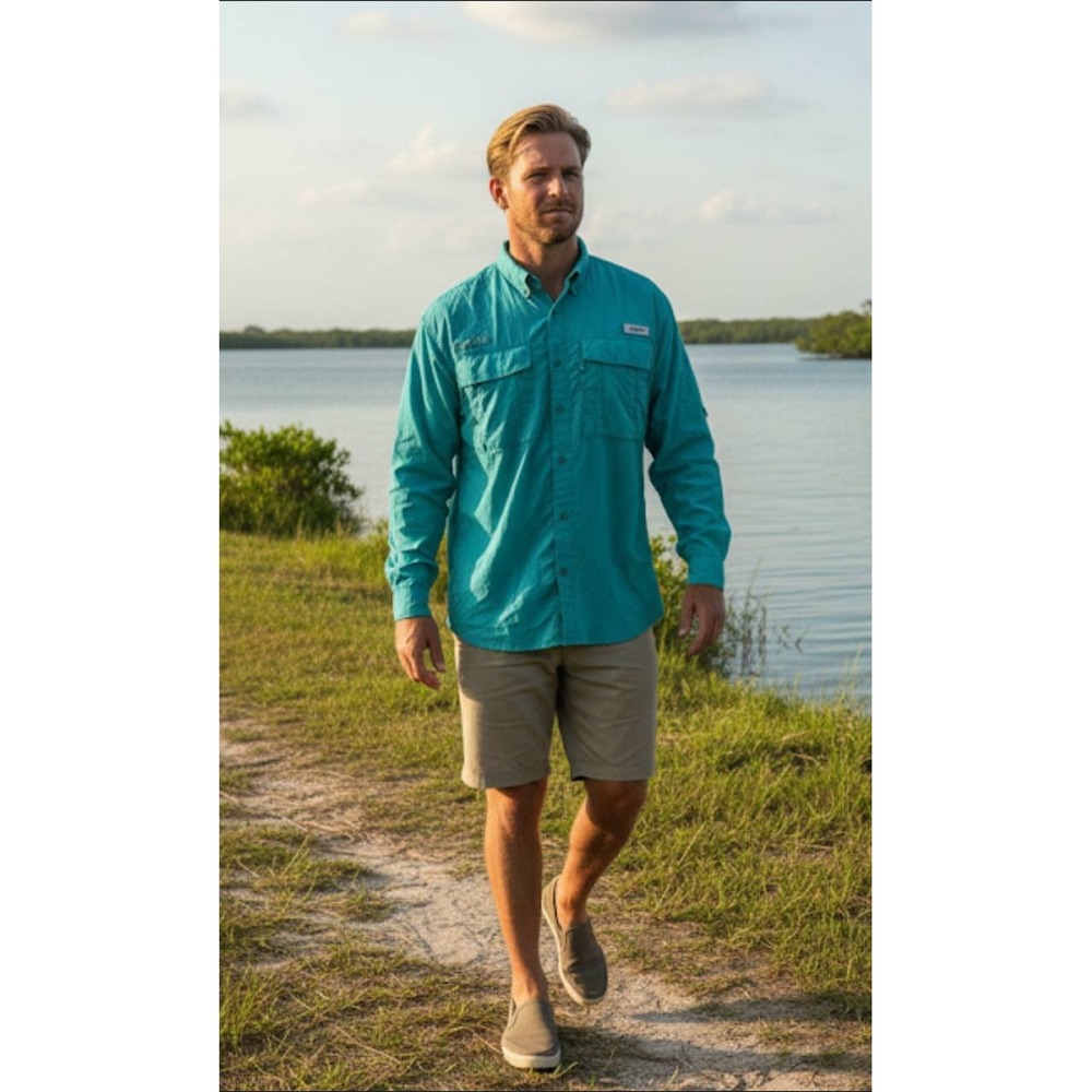 Magellan Outdoors Mens Long Sleeve Fishing Shirt Teal Relaxed Fit Quick Dry
2XL
